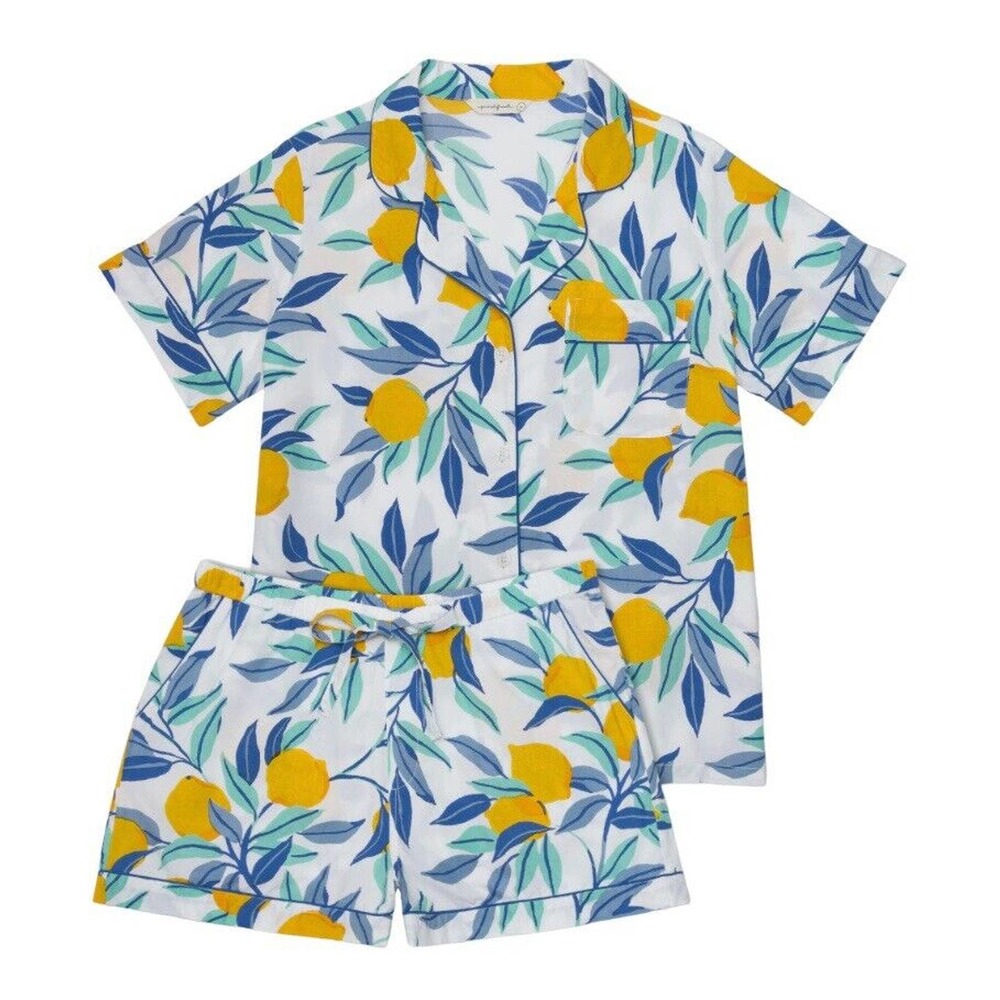 Printfresh Citrus Grove Pajama Set - White and Blue